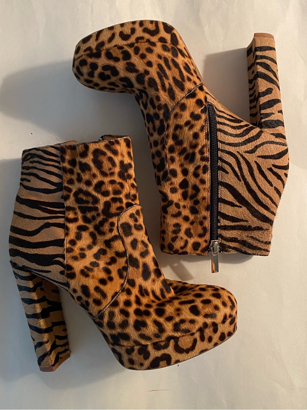 Gianni Bini Leopard & Zebra Print Platform Ankle Boots - Tan & Black